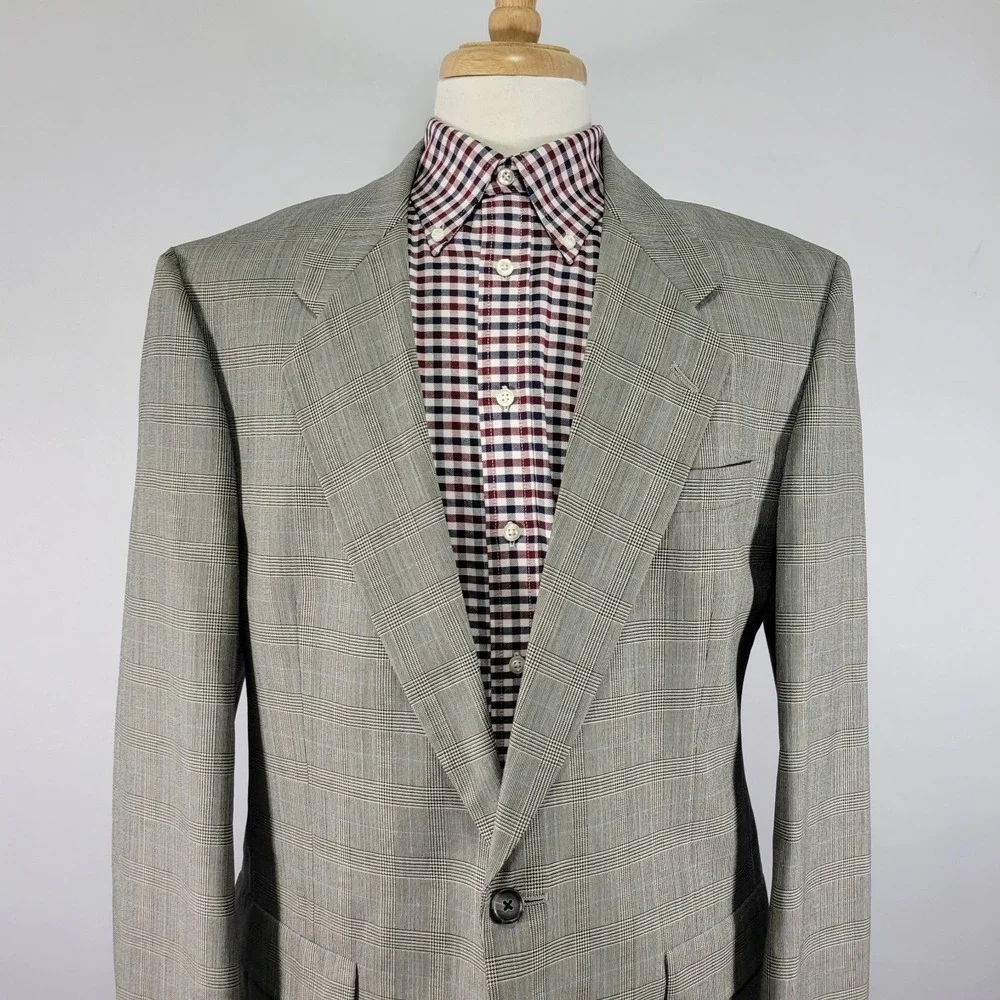 Hart Schaffner Marx Men's Sport Coat Two Button Gray‎ Plaid Worsted Wool 42L